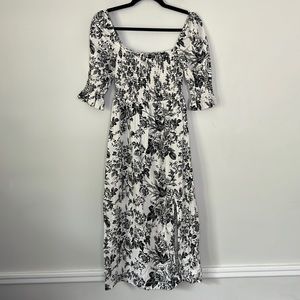 Glamorous Vintage floral print smocked puff sleeve side slit midi Dress